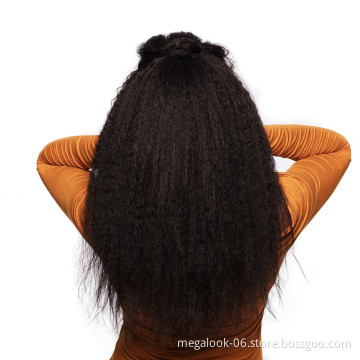 Kinky Straight 180% Density Lace Front Wig, 10A Grade Brazilian Yaki Cuticle Aligned Hair Wig